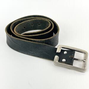Badichi Belt Distressed Black Leather Silver Buckle Size Large